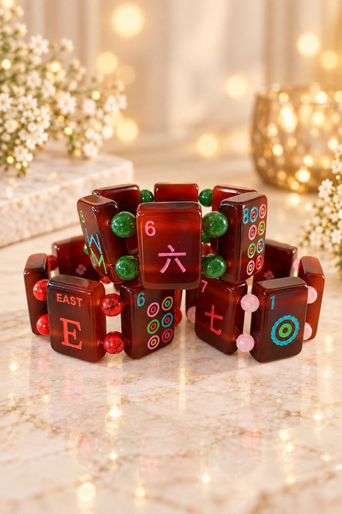Faux Tortoise Shell Mahjong Tile Bracelet