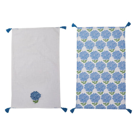 Hydrangea Set of 2 Dish Towels with Tassels