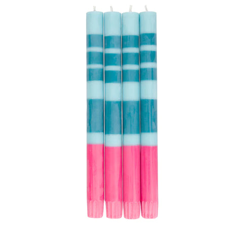 Striped Neyron Pink and Petrol Taper Dinner Candles, Pack of 4