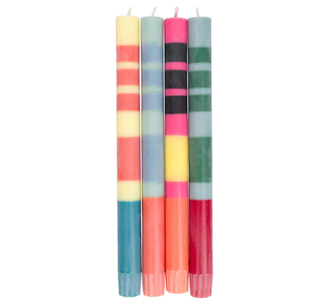 Multi Striped Taper Dinner Candles, Pack of 4
