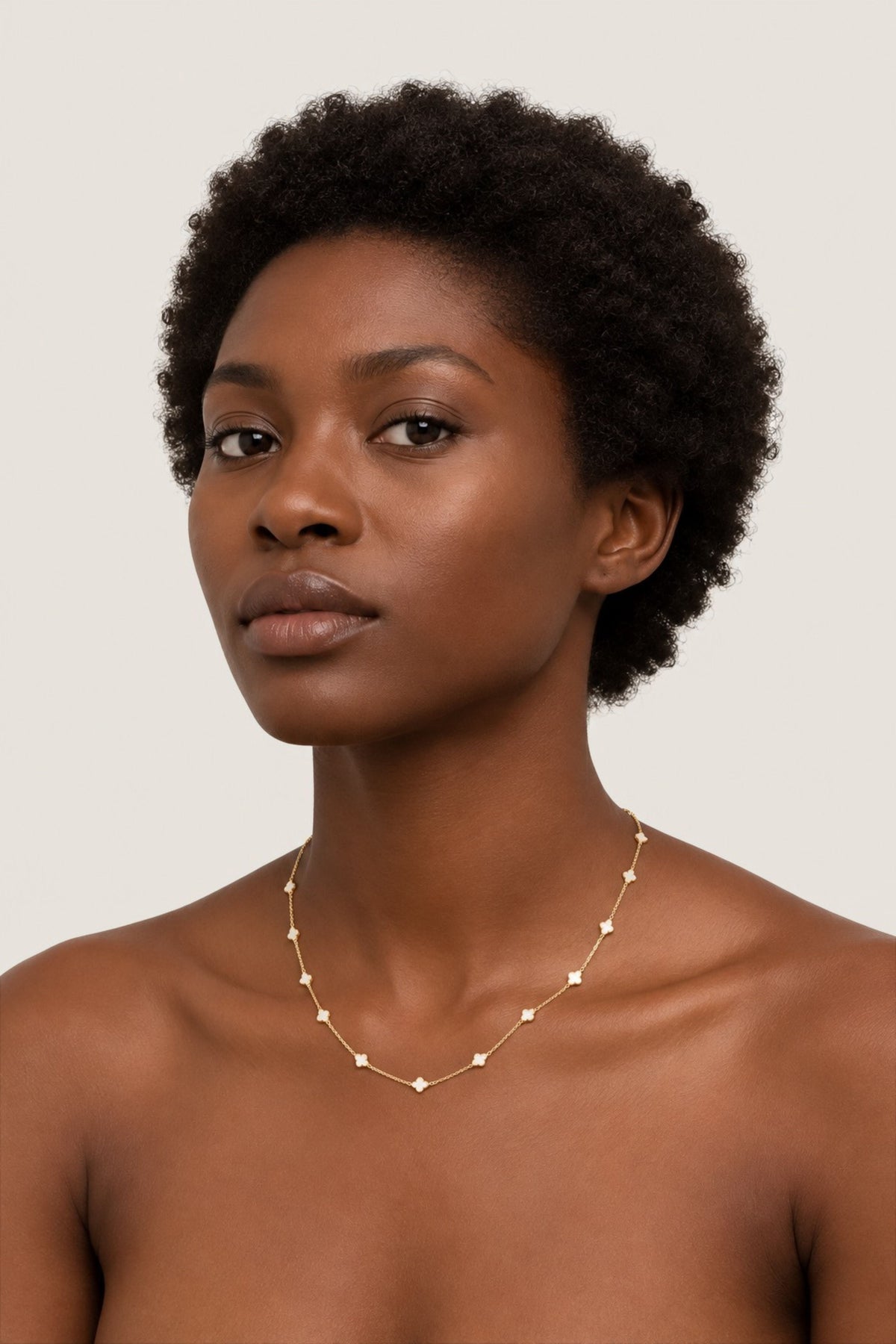 Petite Clover Necklace in Cream