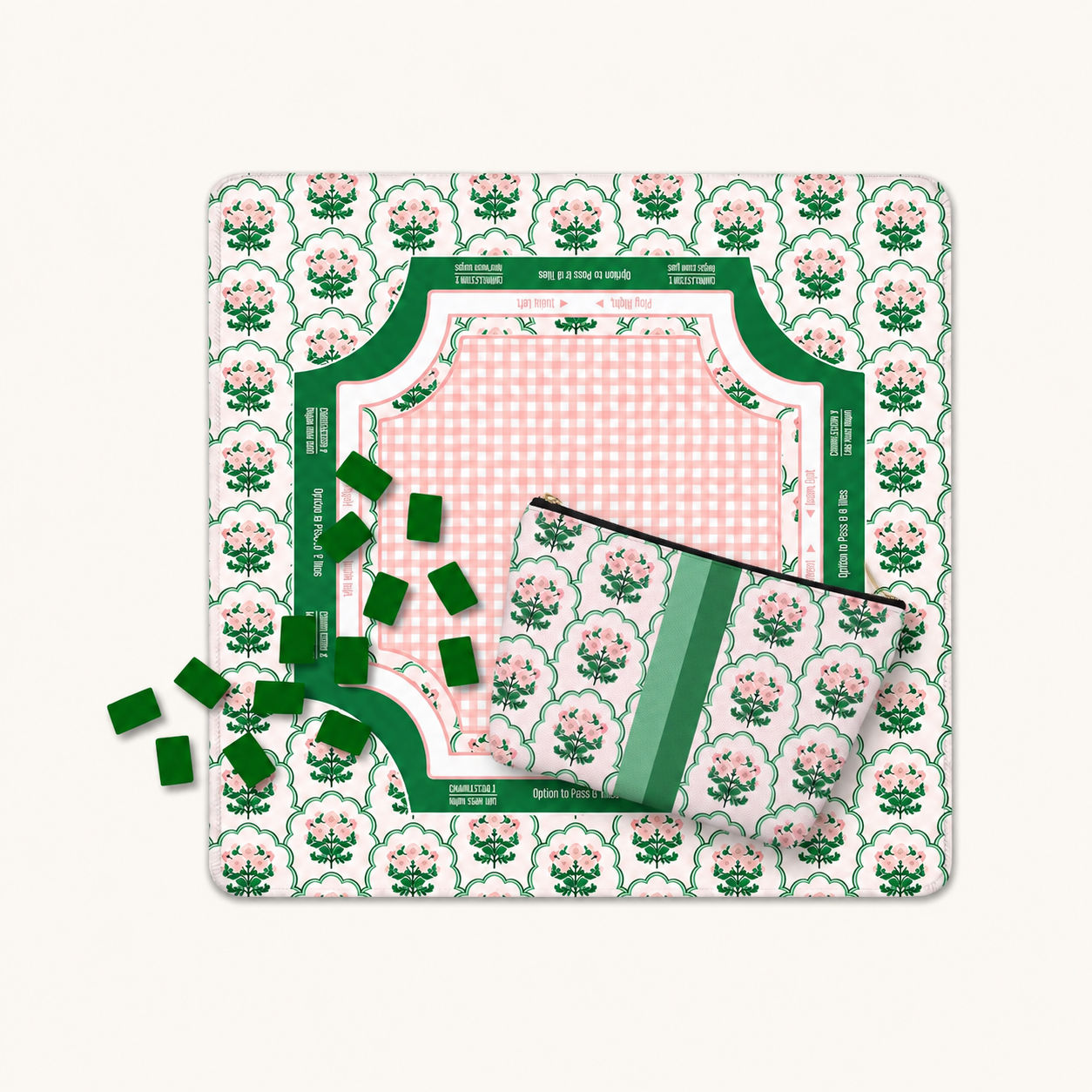Mint Margo “Mahj” Mahjong Tote — Natural with Mint/Sky Lettering