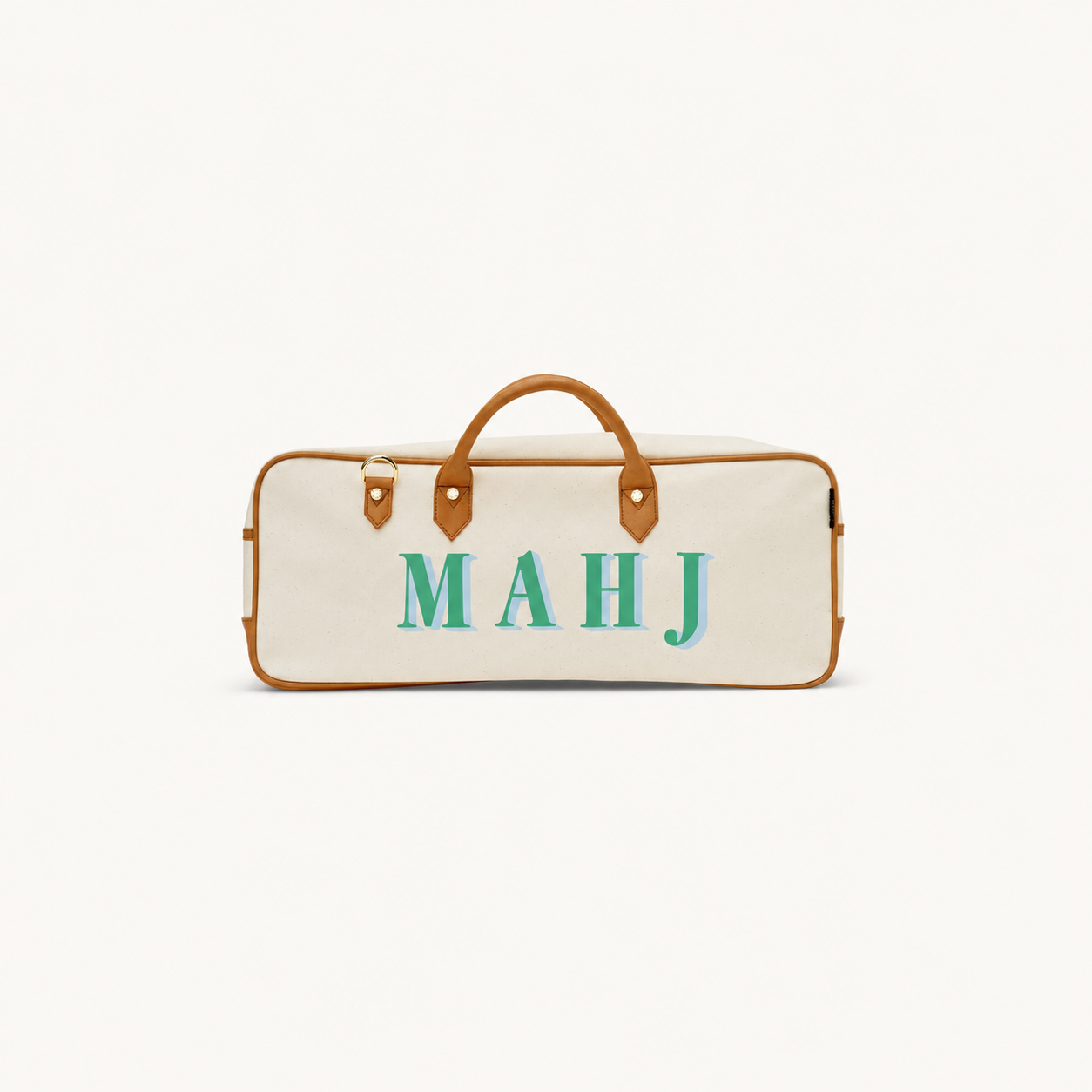 Mint Margo “Mahj” Mahjong Tote — Natural with Mint/Sky Lettering