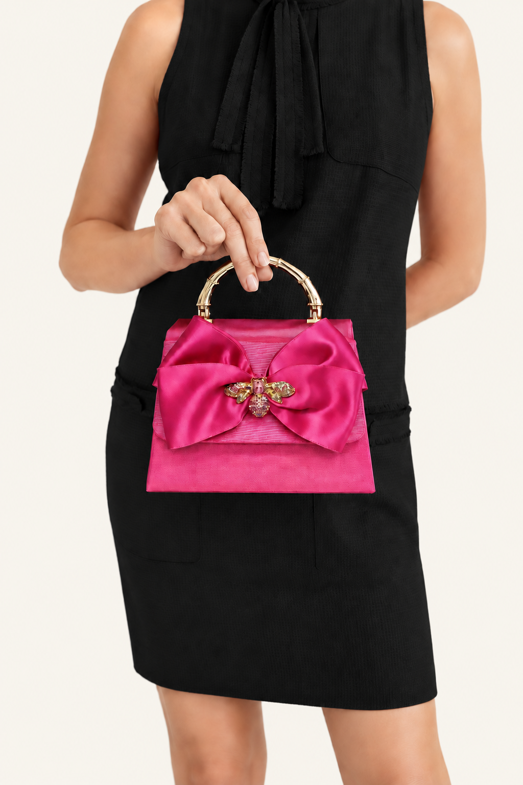 Pink Lulu Rhinestone Bee Charm Handbag