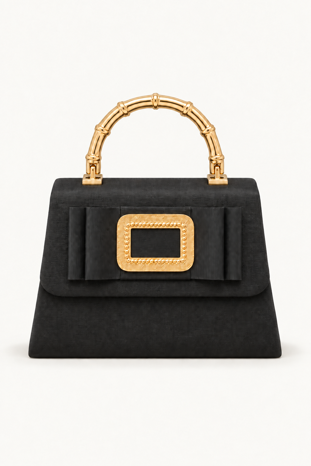 Black Lulu Bamboo Handle Bag with Bow
