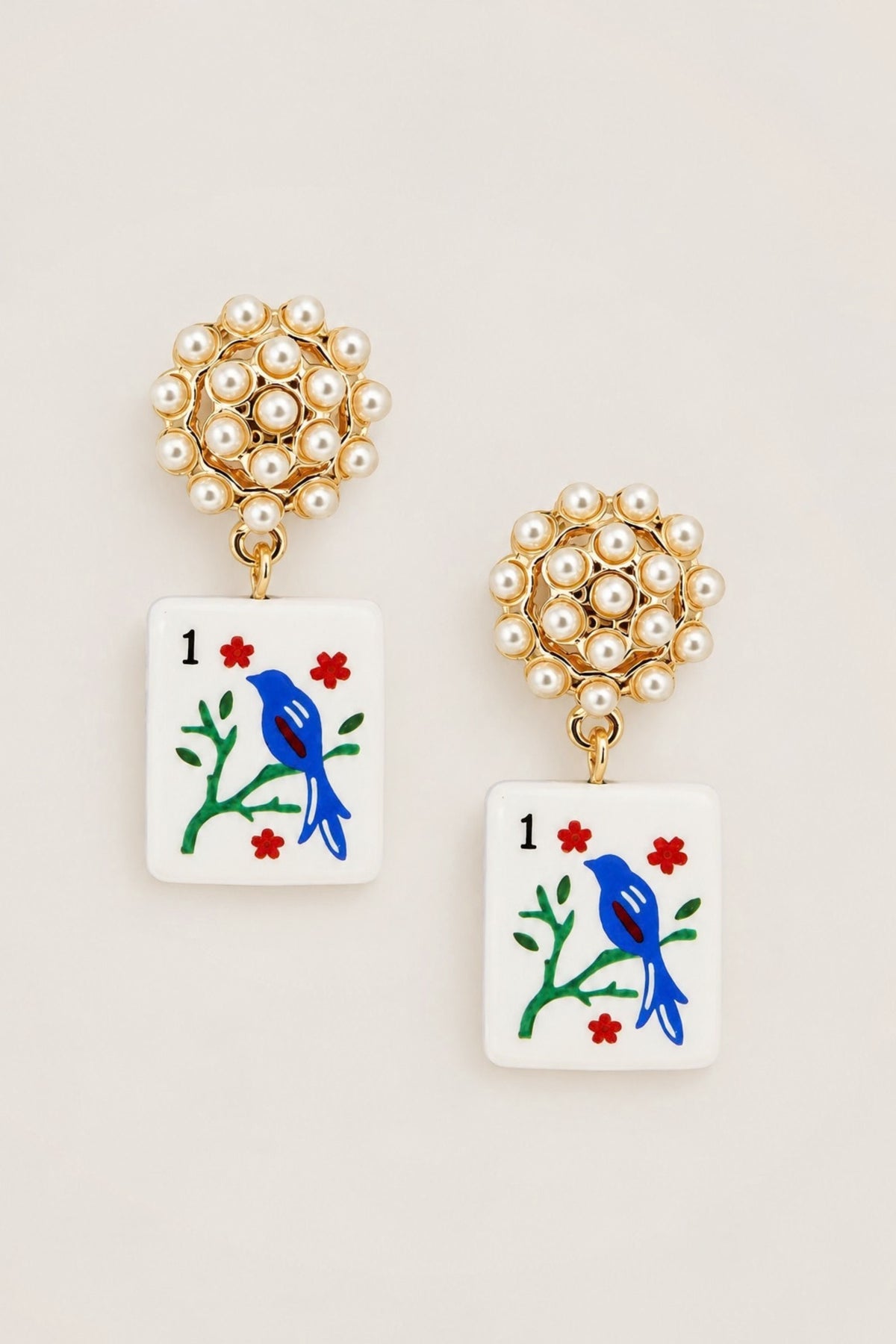 Blue Bird Mahjong Drop Earrings
