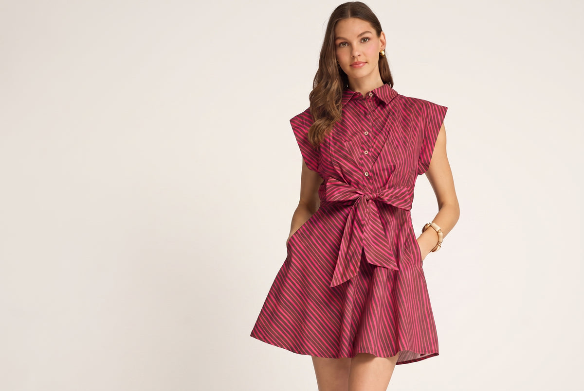 Raspberry Ribbon Striped Mini Dress