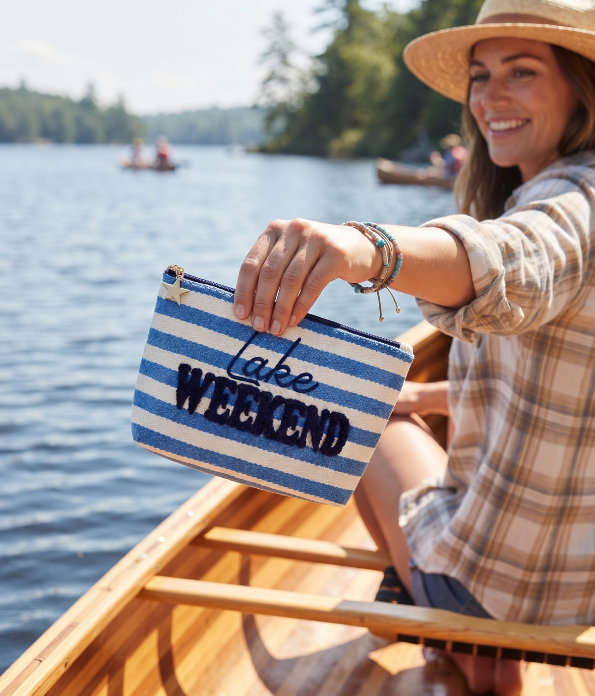 Morgan "Lake Weekend" Large Zip Pouch, Blue