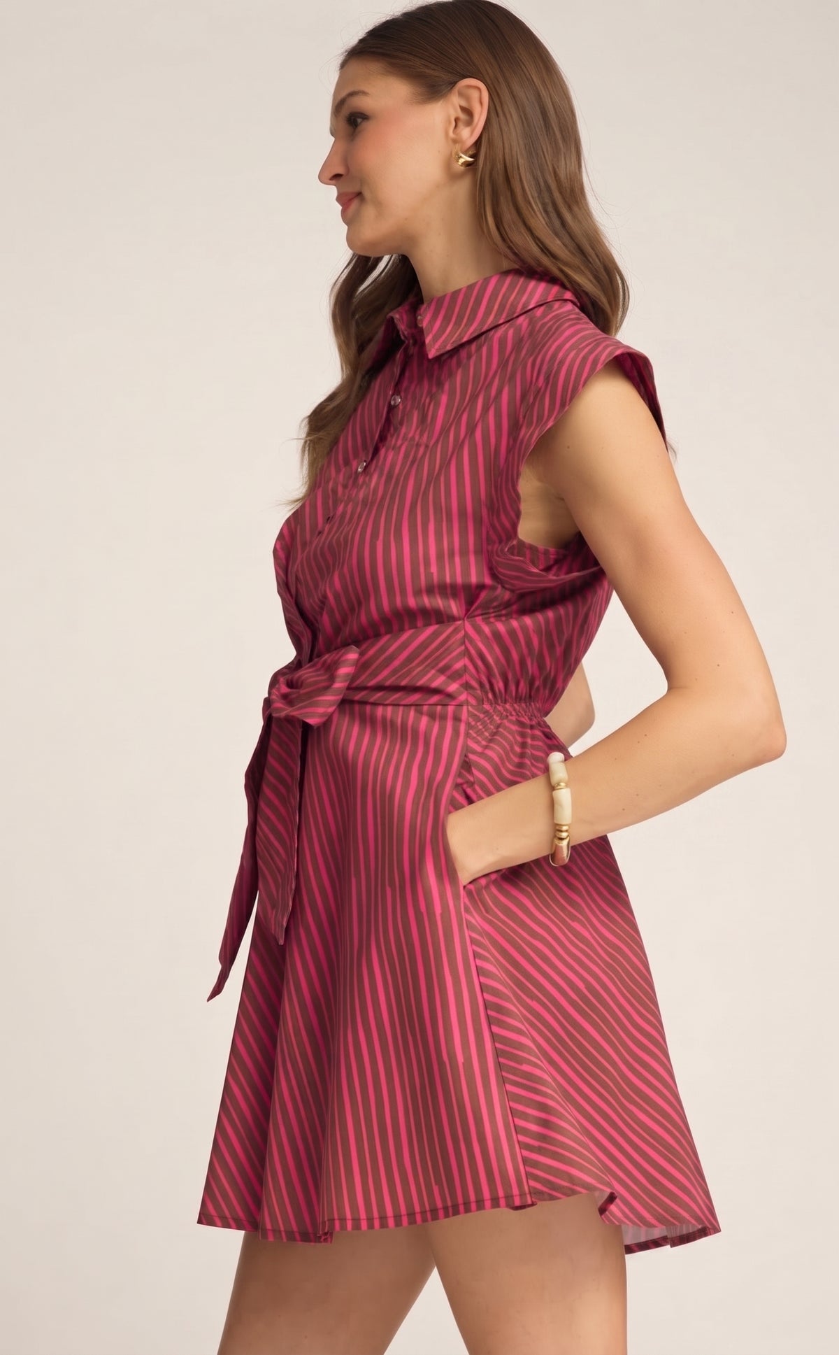 Raspberry Ribbon Striped Mini Dress