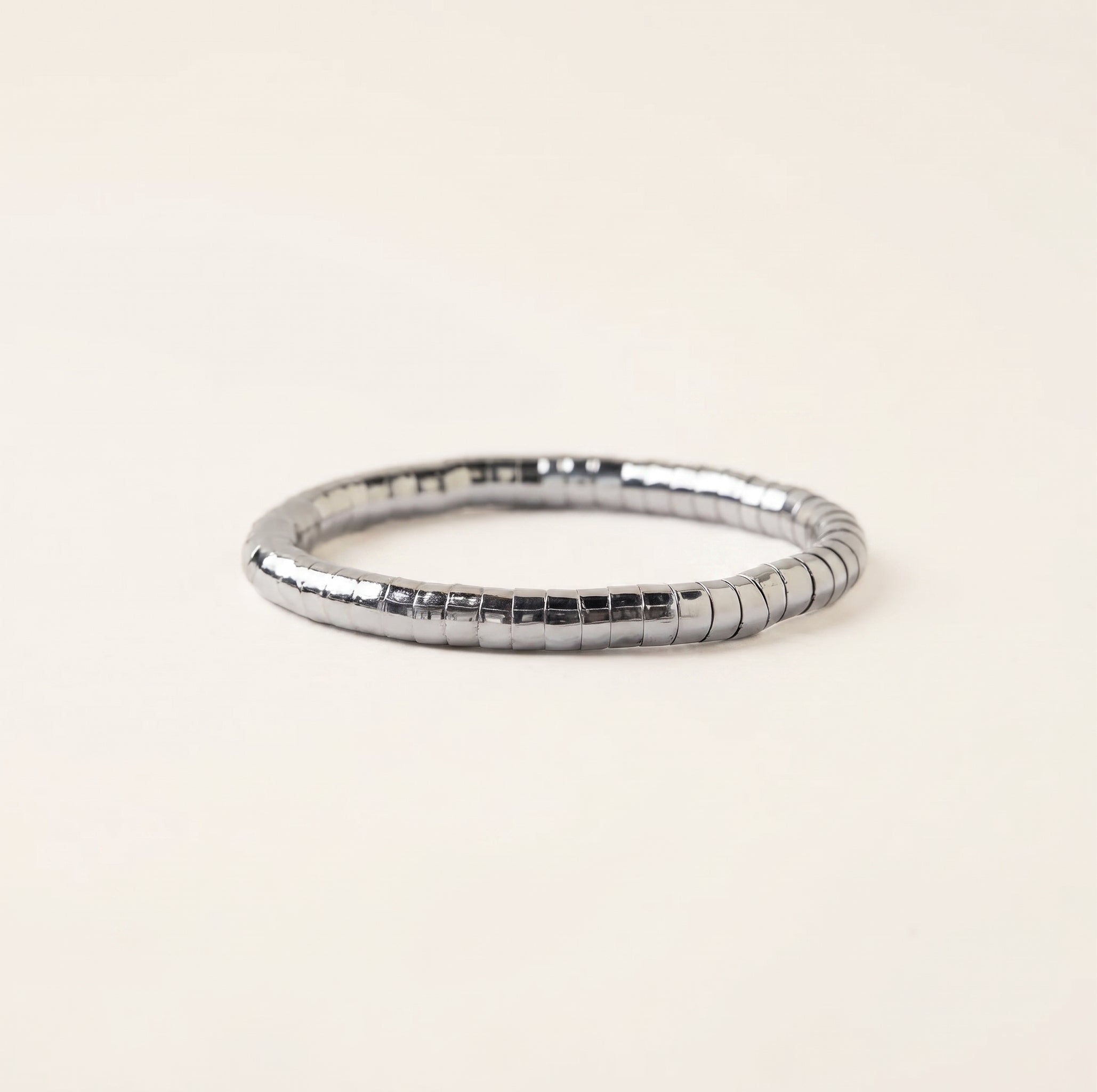 Lucille Round Bead Stretch Bracelet Silver