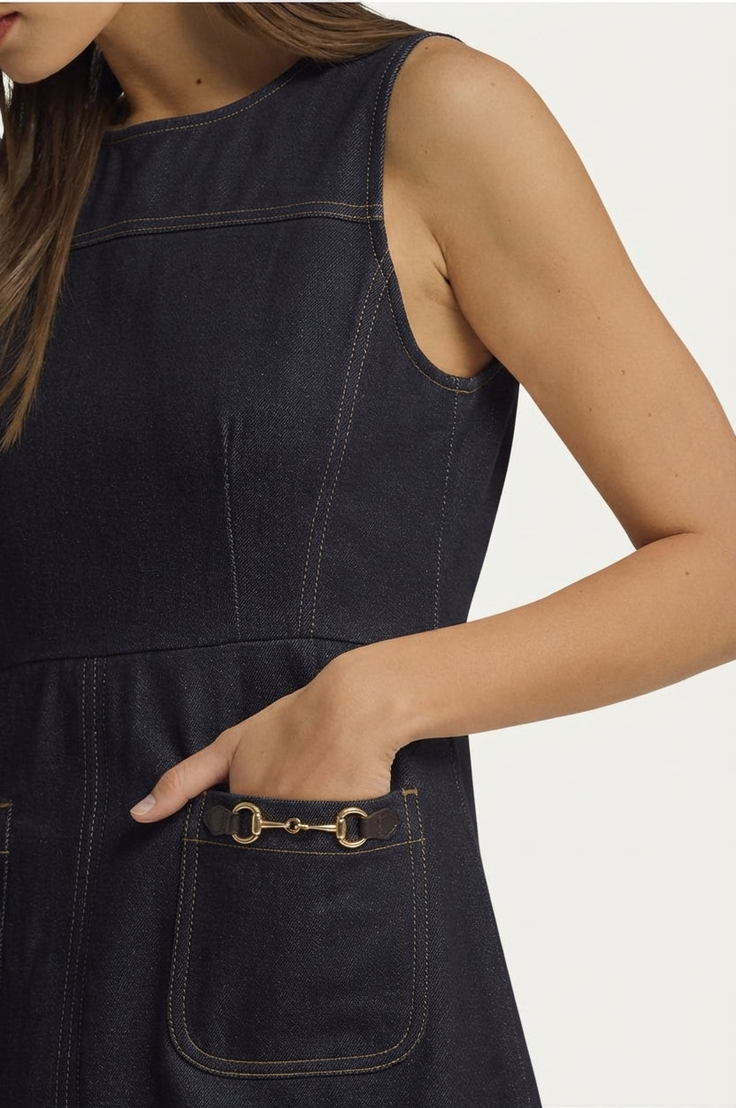 The Equestrian Dark Denim Midi Dress
