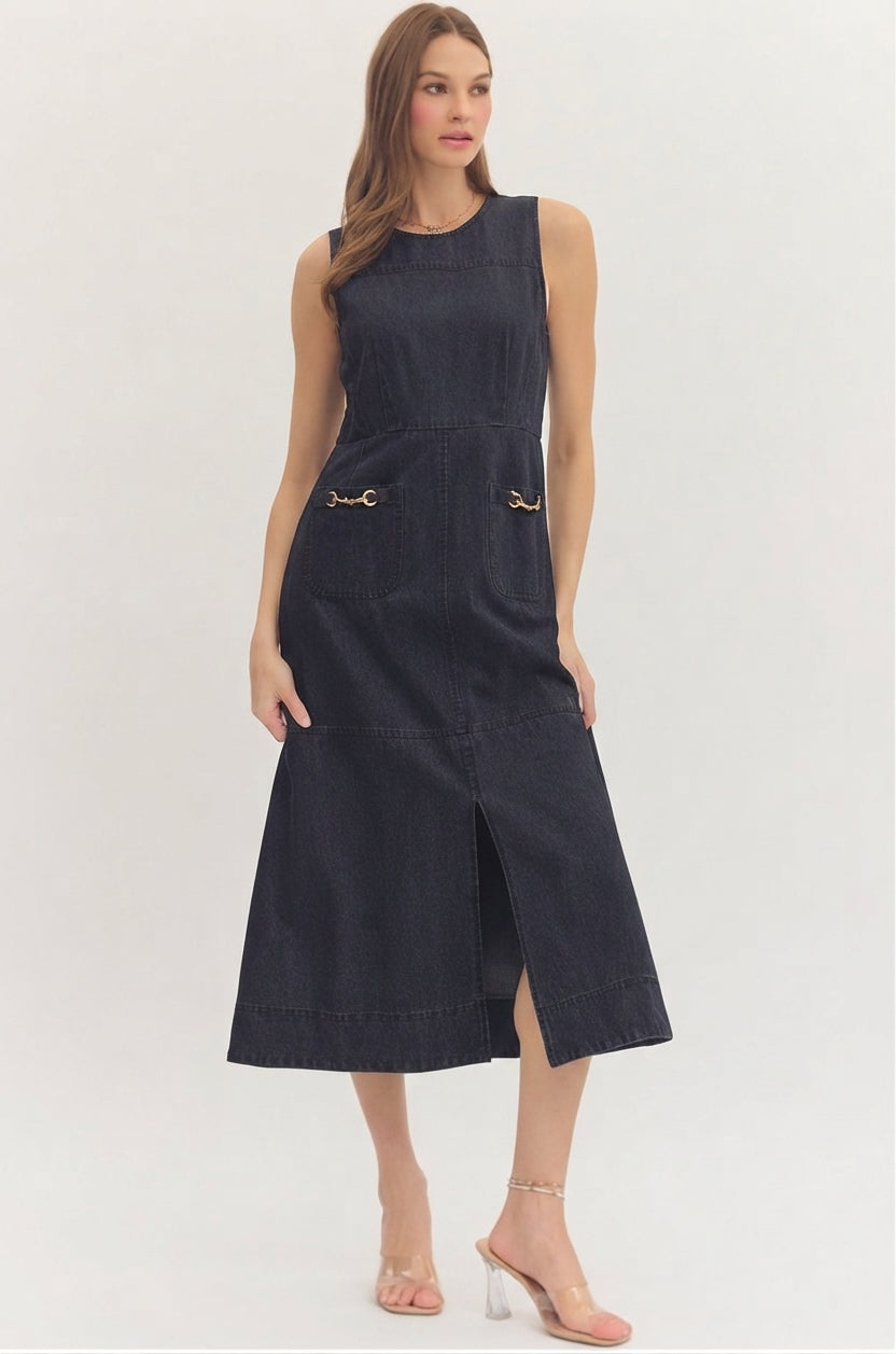 The Equestrian Dark Denim Midi Dress