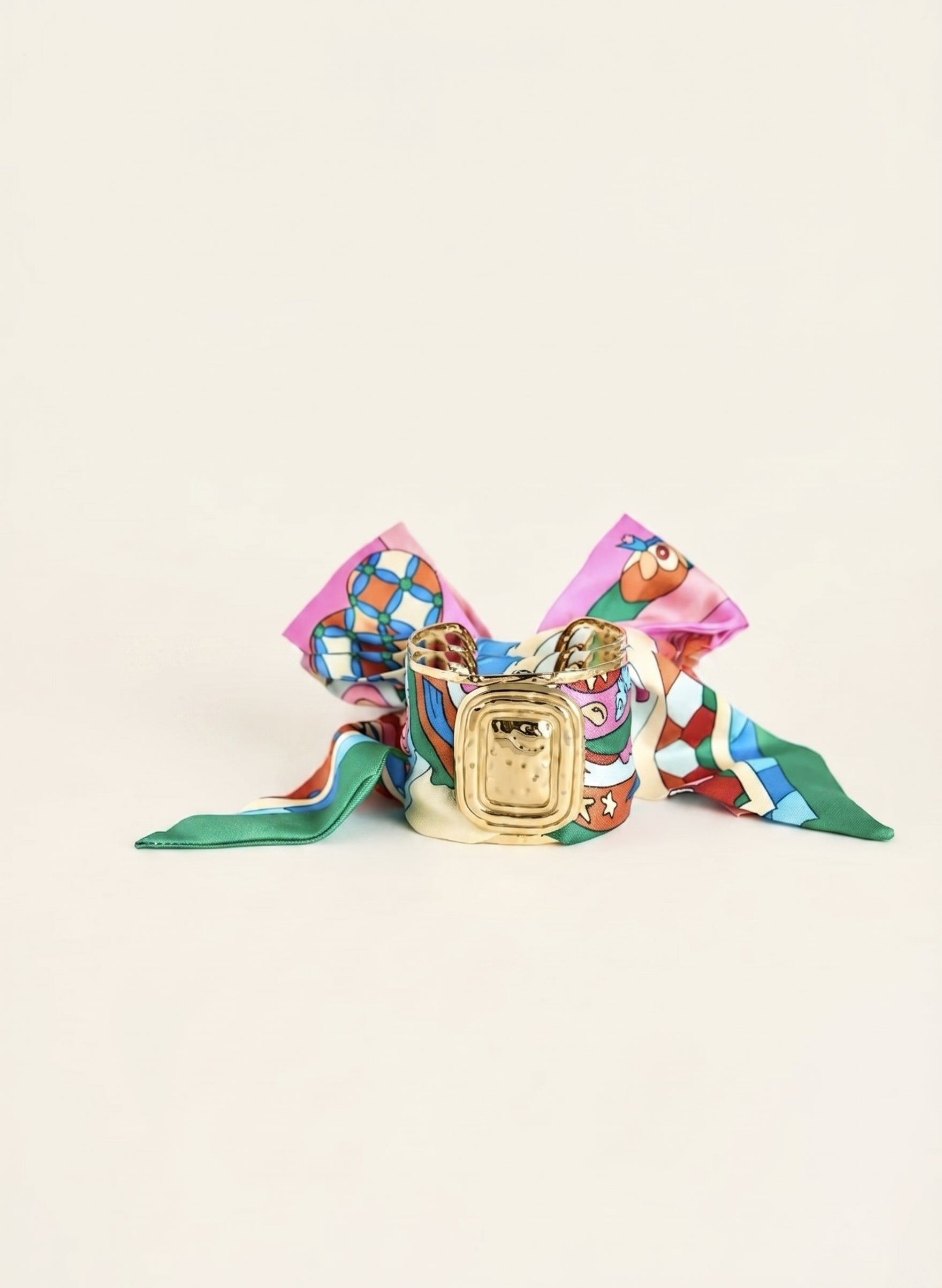 Evie Pink Multi Scarf Cuff – Large Gold Statement Scarf Cuff Bracelet