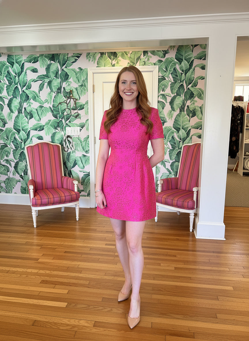 Radiant Jacquard Beaded Dress | Fuchsia