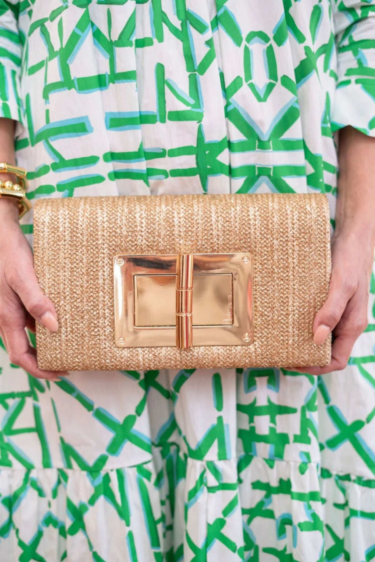 Gold Lillian Straw Clutch