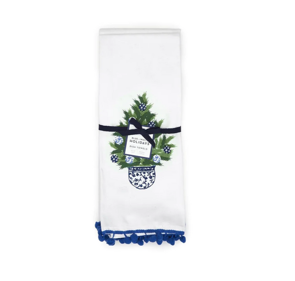 Set of 2 Chinoiserie Blue & White Assorted Dish Towels