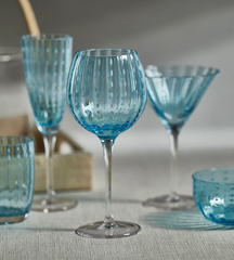 Portofino Wine Glass Aqua Blue White Dot Glassware