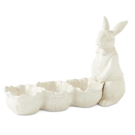 Bunny 6" Antiqued White Dolomite Divided Cabbage Bowls