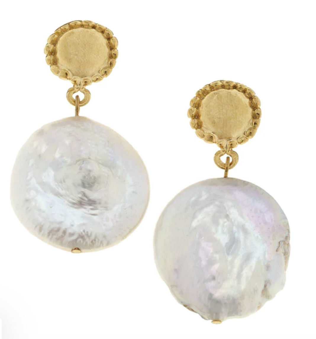 Large Coin Pearl Drop Earrings