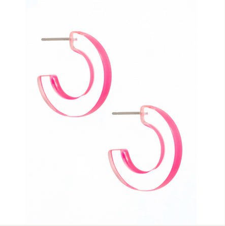 Small Lucite Neon Pink Outline Hoop Earring