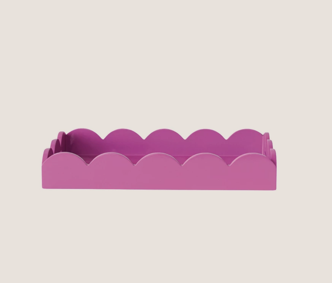 Fuchsia Lacquered Scalloped Tray w/ Handles