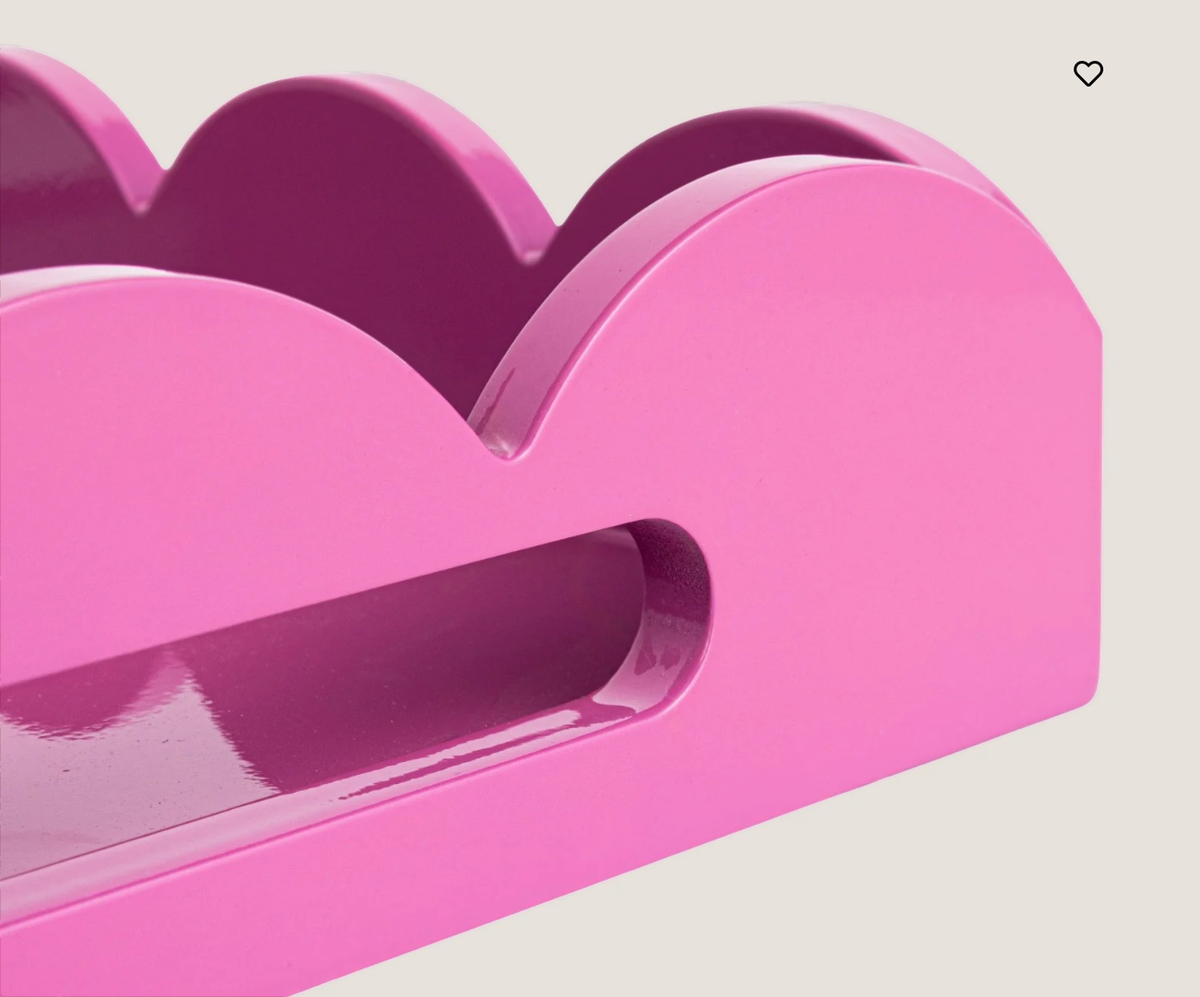 Fuchsia Lacquered Scalloped Tray w/ Handles