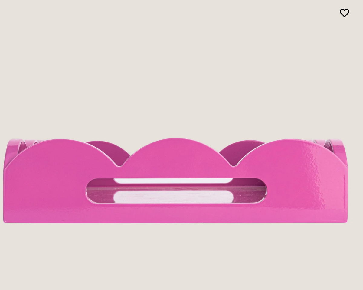 Fuchsia Lacquered Scalloped Tray w/ Handles