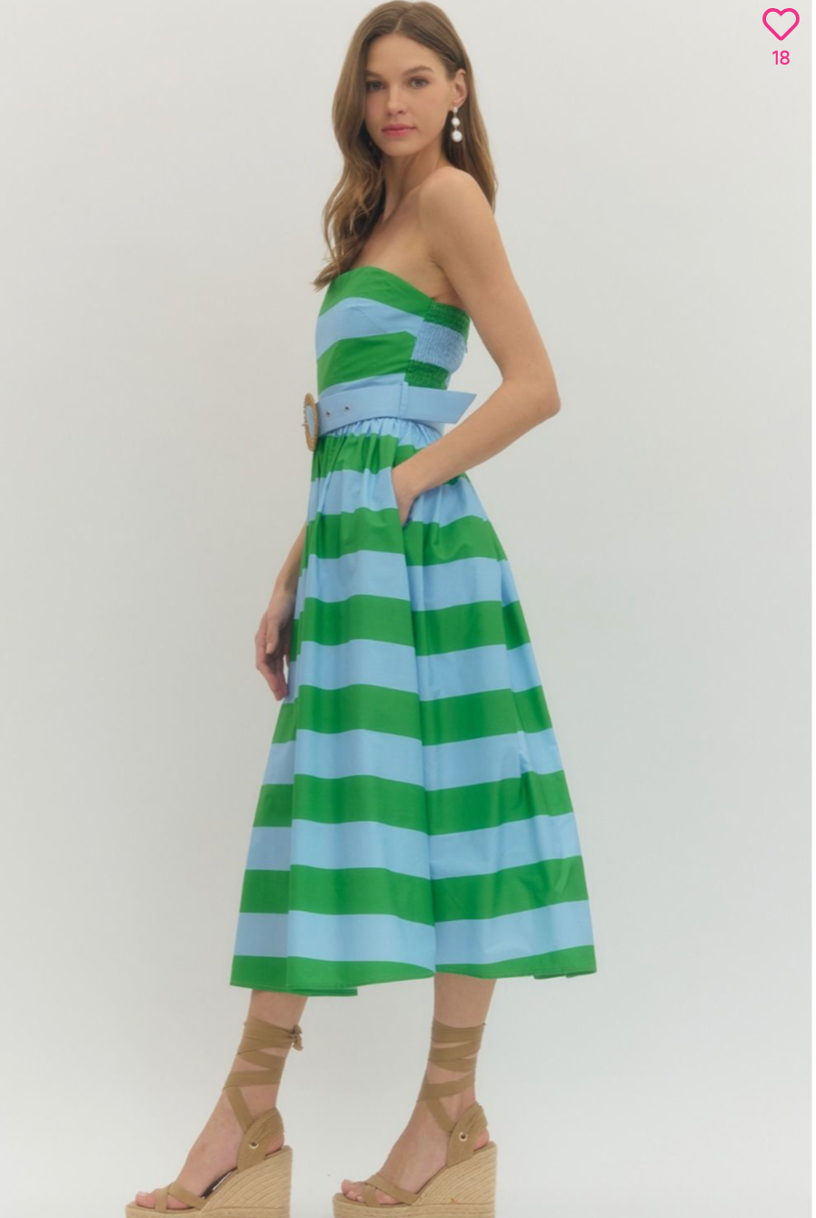 Palm Beach Stripe Strapless Midi Dress – Green & Blue