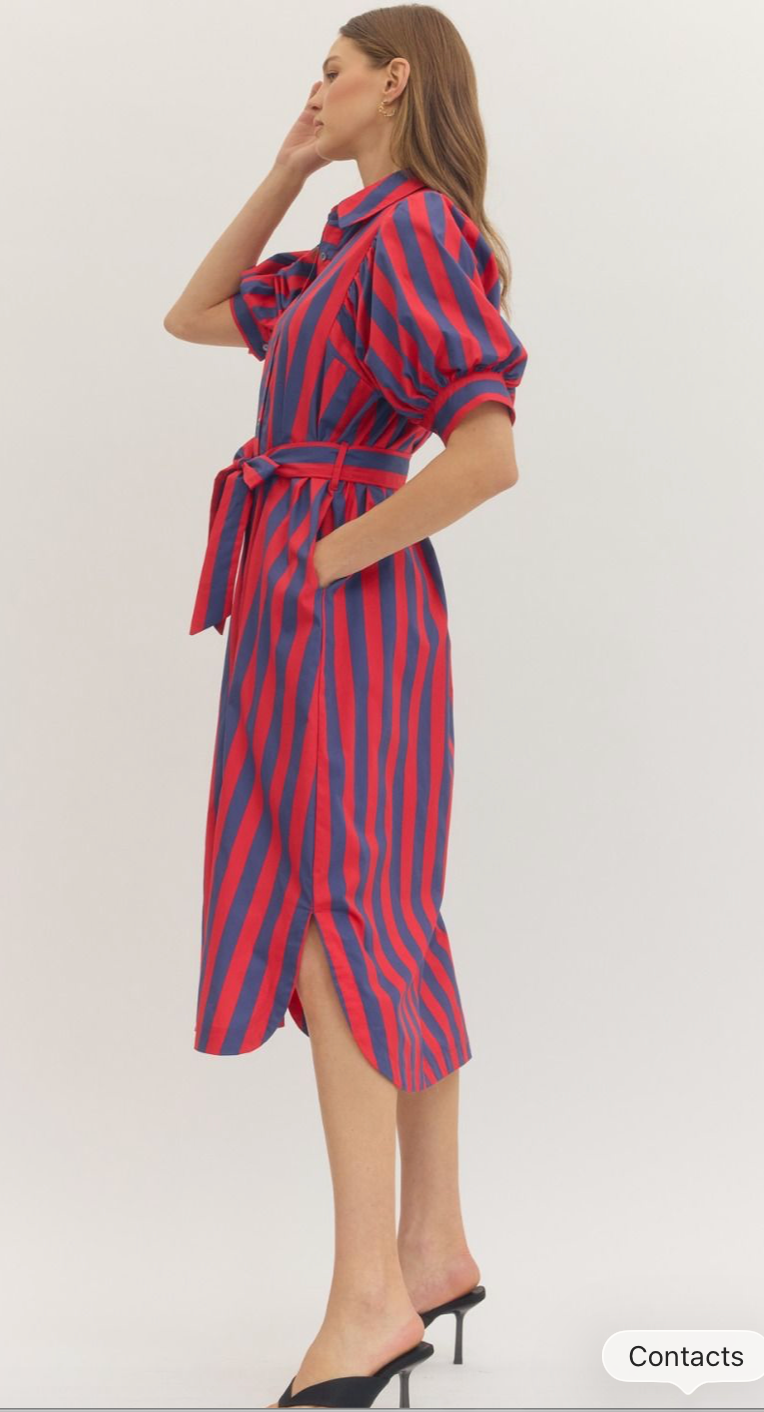 Harbor Stripe Puff Sleeve Midi Dress