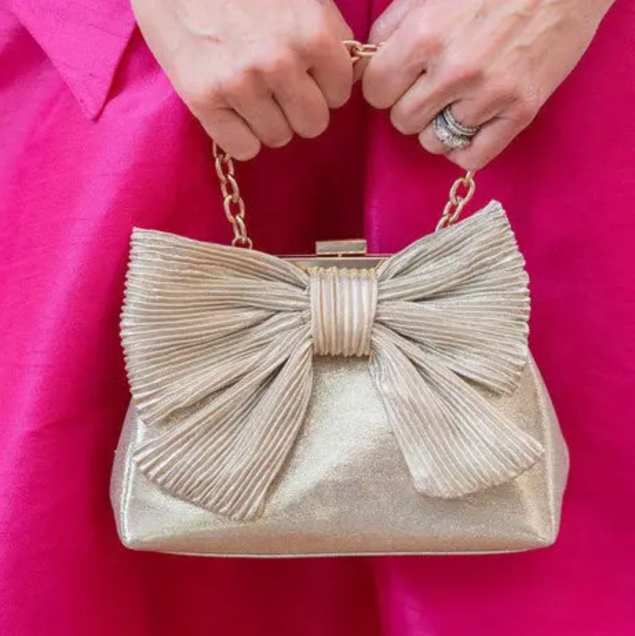 Samantha Bag | Metallic Bow Clutch with Convertible Chain Strap