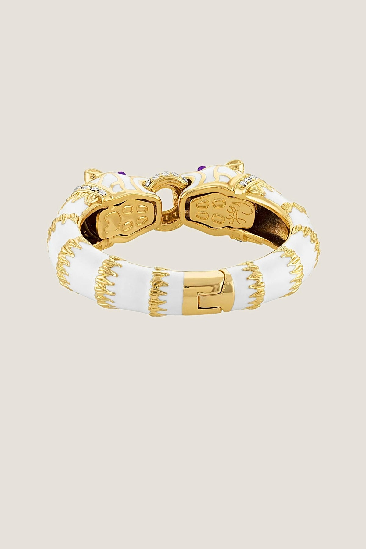 Back of the White Enamel Double Panther Bracelet, showing the hinge between the white enamel bands.
