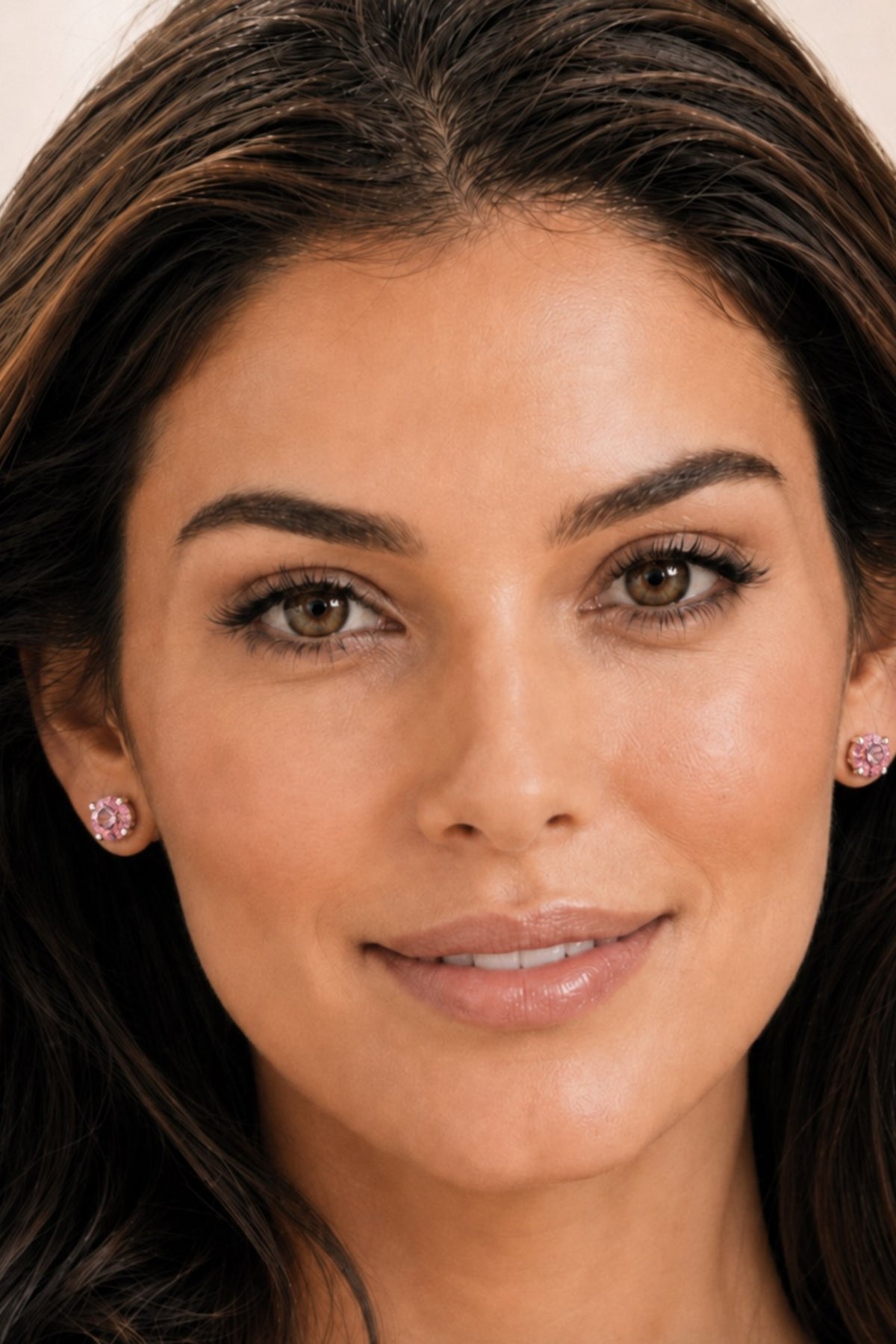 Baby Pink Sparkle Stud Earrings worn