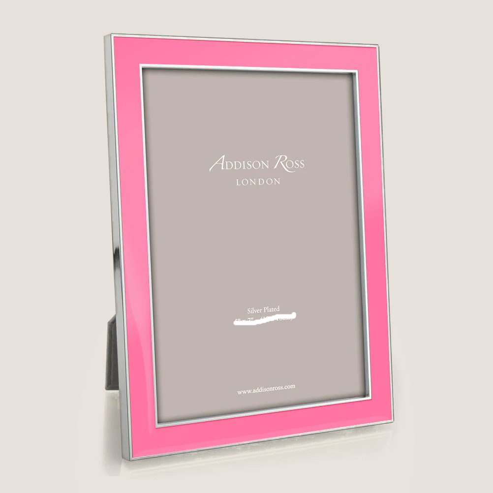 Bright Pink Enamel 4x6 Picture Frame with Silver Trim