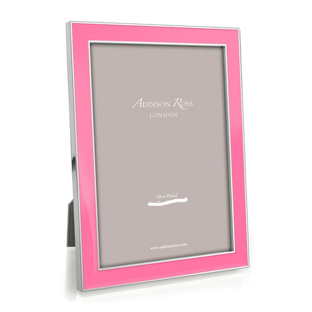 Bright Pink Enamel 4x6 Picture Frame with Silver Trim
