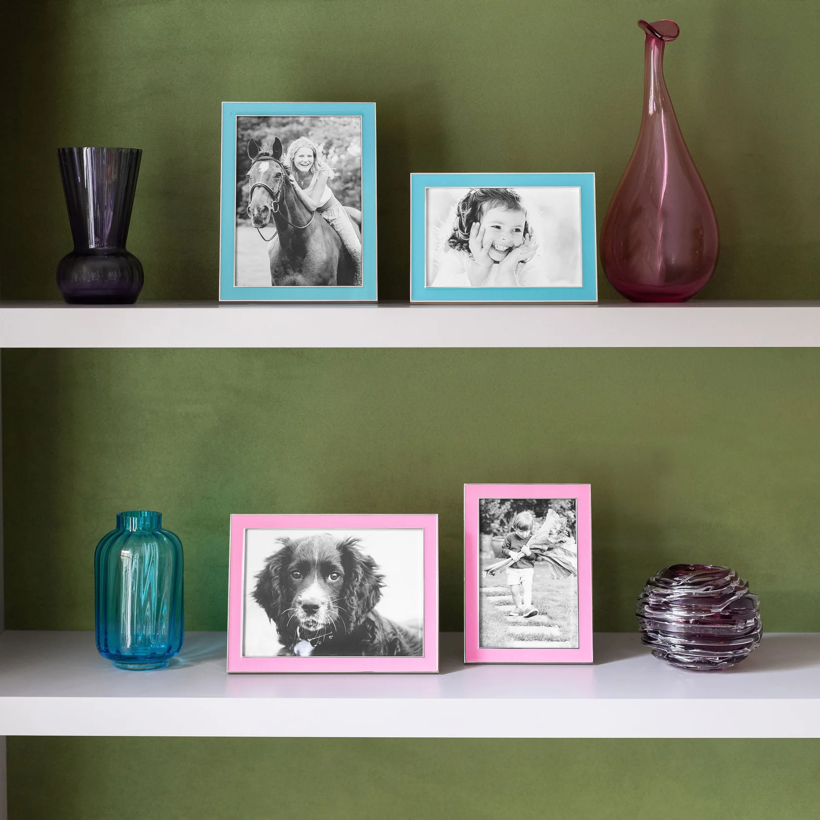 Bright Pink Enamel 5x7 Picture Frame with Silver Trim