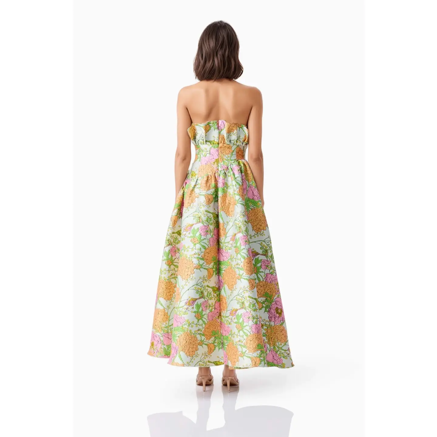 Colorful Jacquard Embossed Strapless Maxi Dress