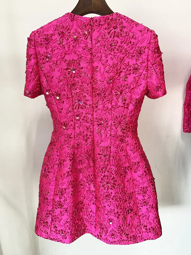 Radiant Jacquard Beaded Dress | Fuchsia