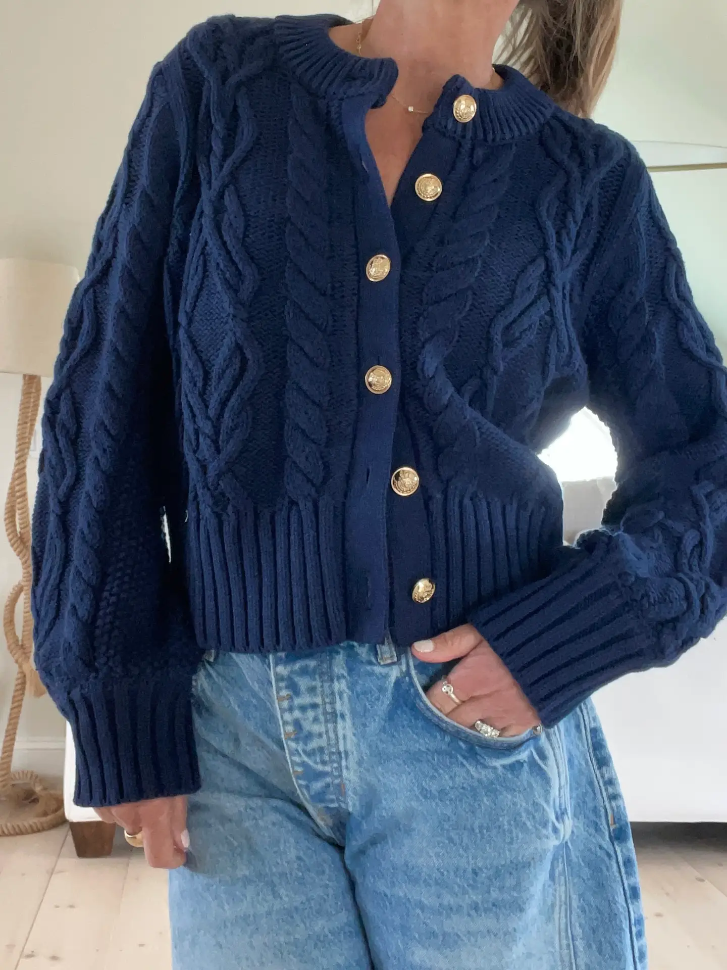 The Newport Cable Cardigan in Navy