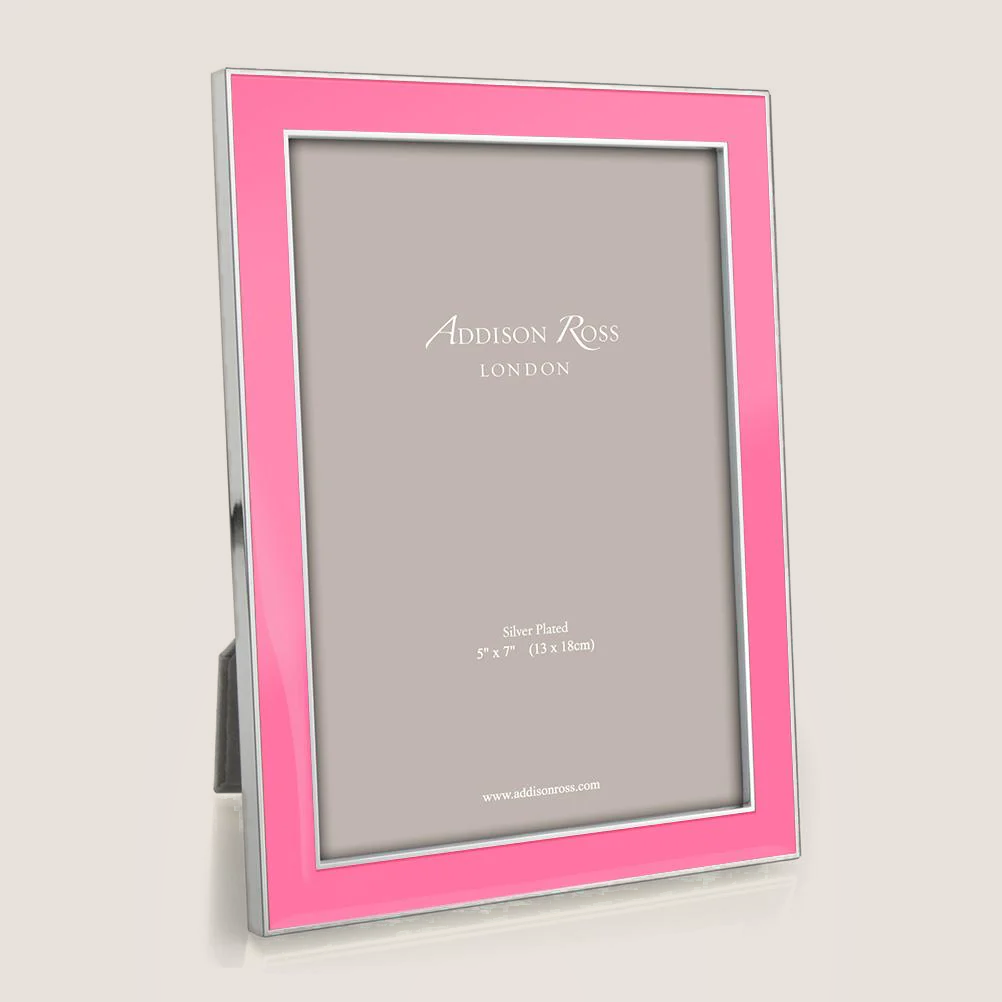 Bright Pink Enamel 5x7 Picture Frame with Silver Trim