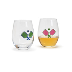 Pickleball Stemless Wine Glass Assorted 2 Colors (16 oz.)
