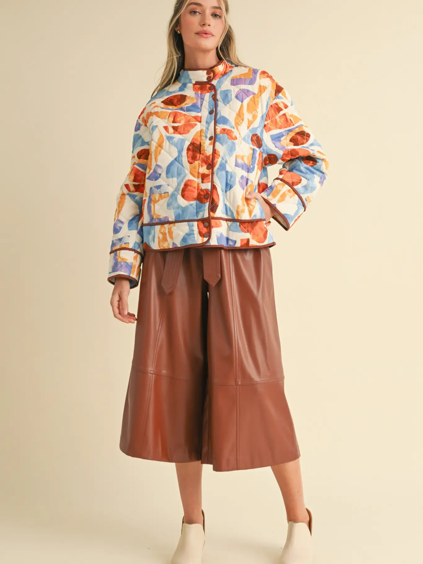 Exclusive Print Quilted Jacket with Contrast Binding