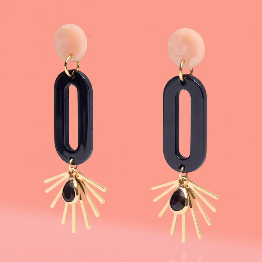 Black Oval Resin Starburst Hoop