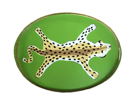 Oval Leopard Tray In Green by Dana Gibson