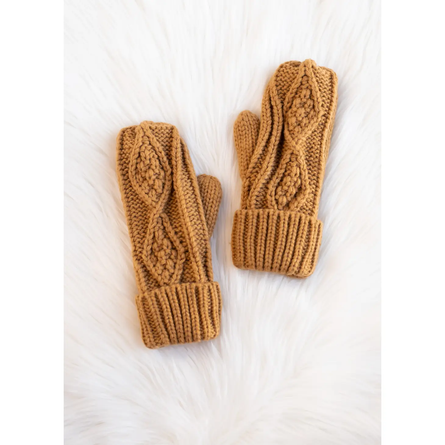 Camel Cable Knit Mittens