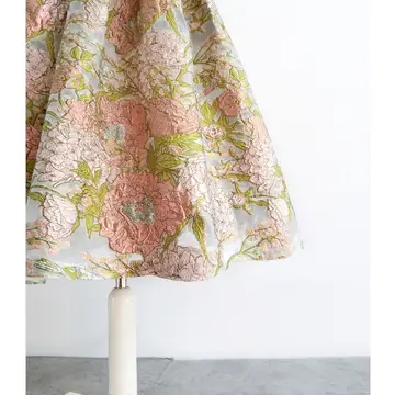 Pink Floral Embroidered High Waist Organza Skirt