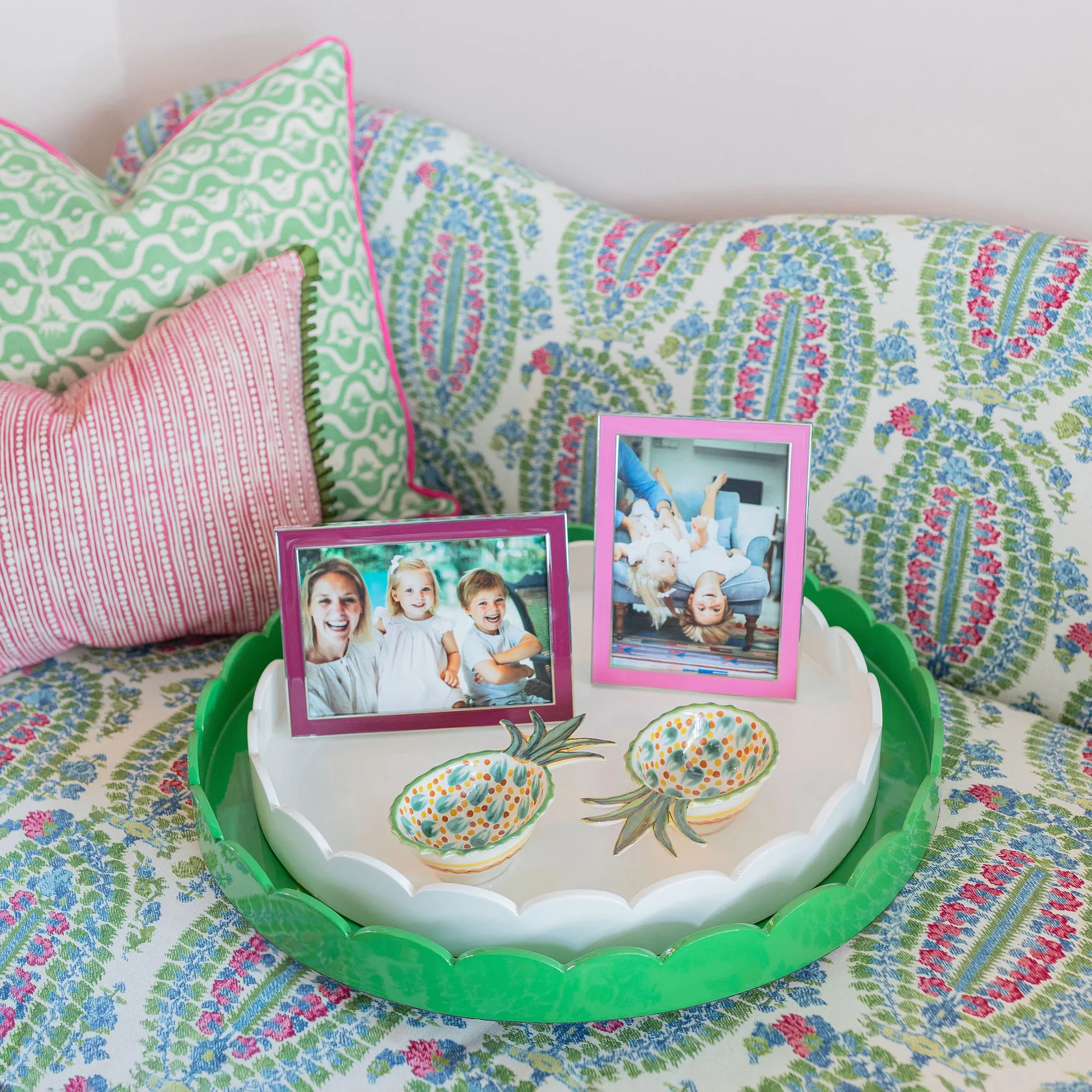 Bright Pink Enamel 5x7 Picture Frame with Silver Trim