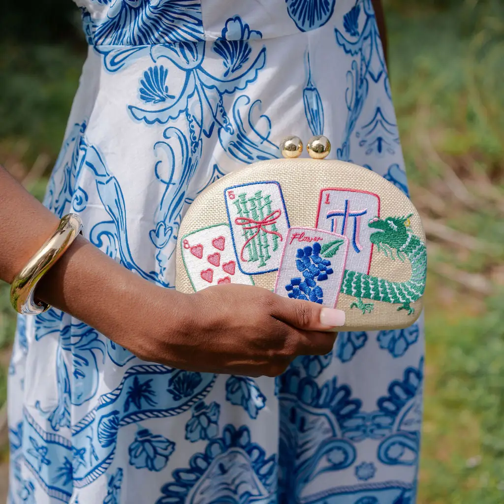 Mahjong Embroidered Clutch