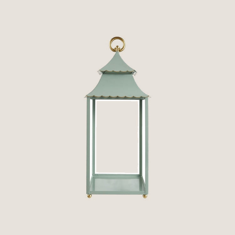 Tall Soft Blue Scalloped Metal Lantern