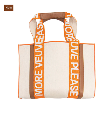 More Veuve Please Canvas Tote with Beaded Stripes