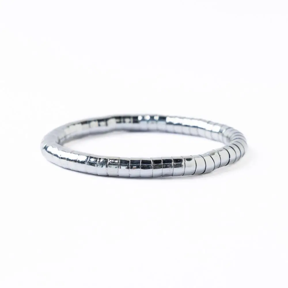 Lucille Round Bead Stretch Bracelet Silver